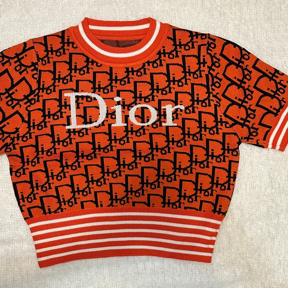 Dior Orange and Black Crew Neck Sweater